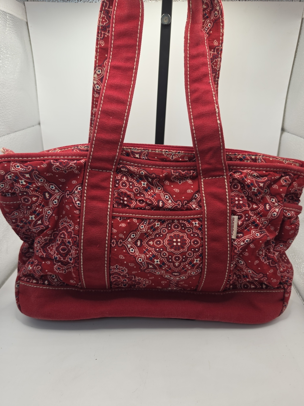 Old Navy Red Cotton Canvas Bandana Print Paisley Quilted Tote Bag Front Pocket